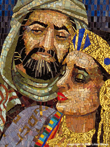 Mosaic Portrait Lilian Broca Queen Esther with Mordechai